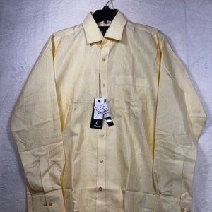 Urbane Dress Shirt Mens Size XL Yellow Compact Cotton Linen Textured Business